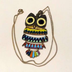 Articulated Enameled Owl Pendant on 18” Chain